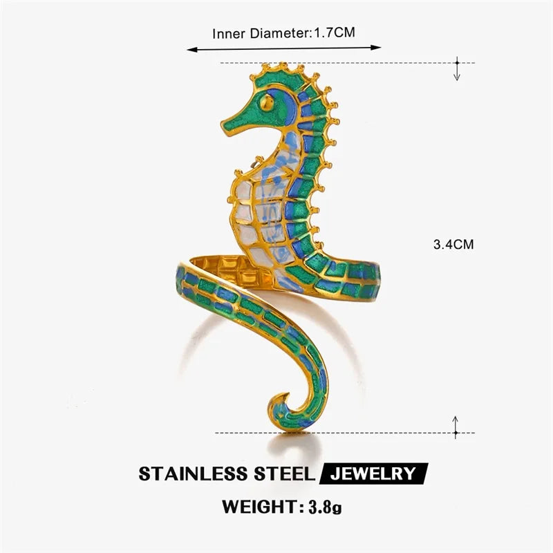 1007 Enamel Seahorse Adjustable Ring