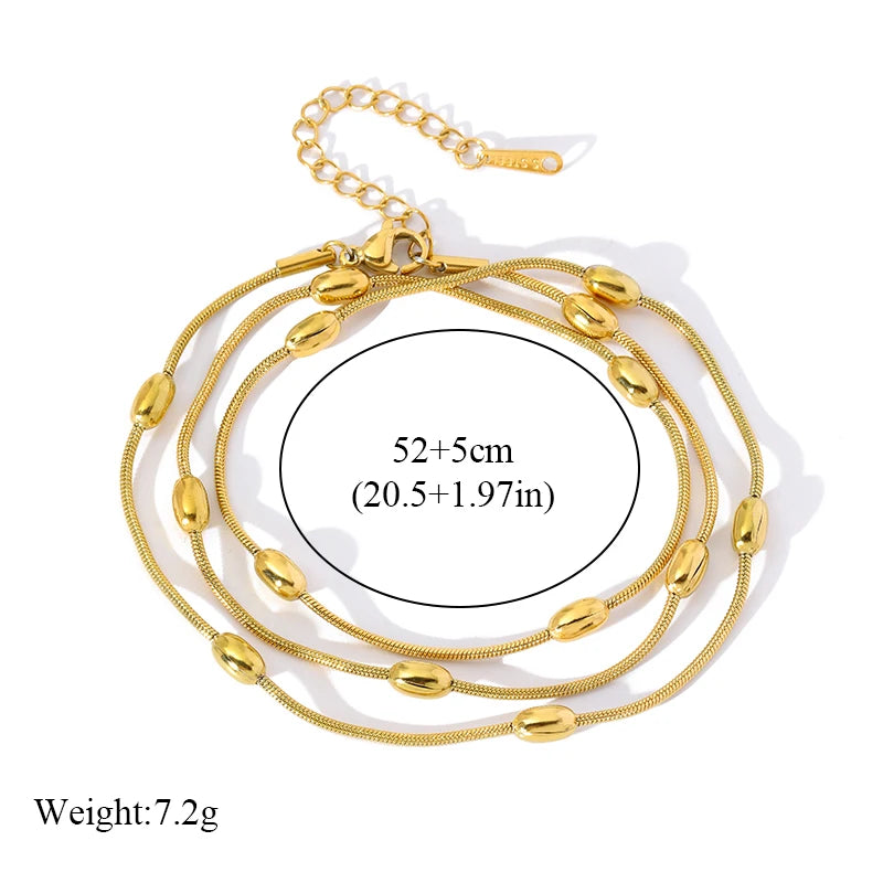 1007 Stainless Steel Gold Beaded Wound Chain Bracelet