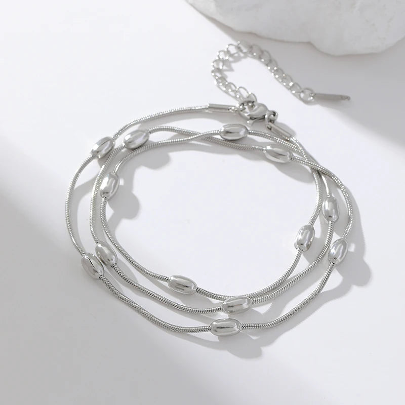 1007 Stainless Steel Multi-Layer Chain Necklace & Bracelet Set
