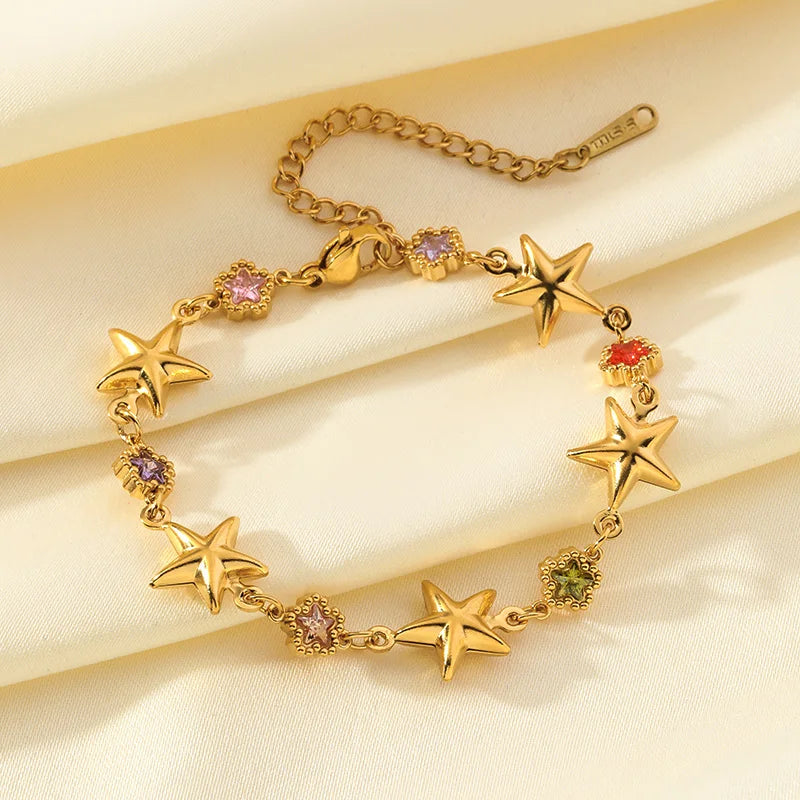 1007 Stainless Steel Colorful Star Zircon Charm Bracelet