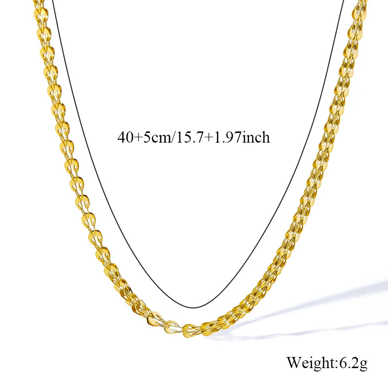 1007 Stainless Steel Gold Wheat Chain Necklace & Bracelet Set
