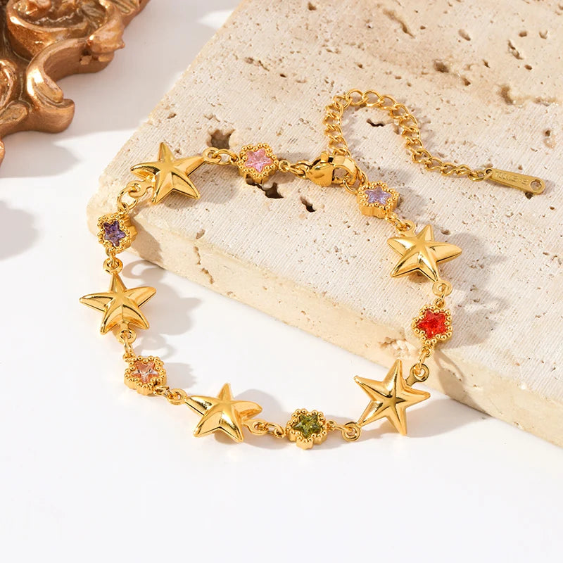 1007 Stainless Steel Colorful Star Zircon Charm Bracelet