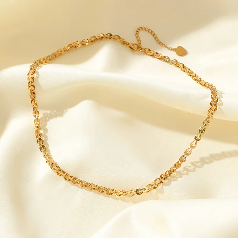 1007 Stainless Steel Gold Wheat Chain Necklace & Bracelet Set