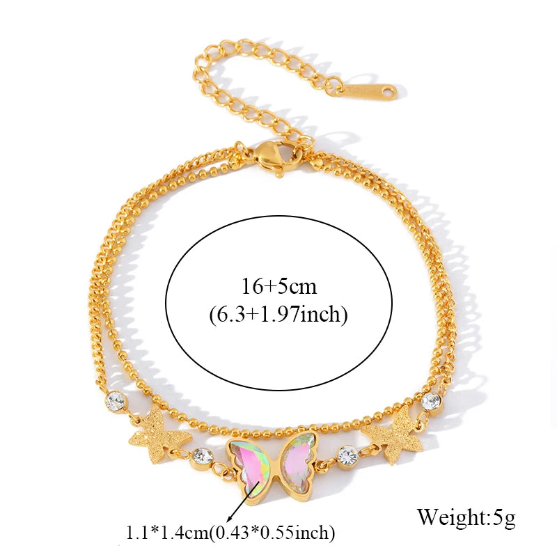1007 Stainless Steel Colorful Star Zircon Charm Bracelet