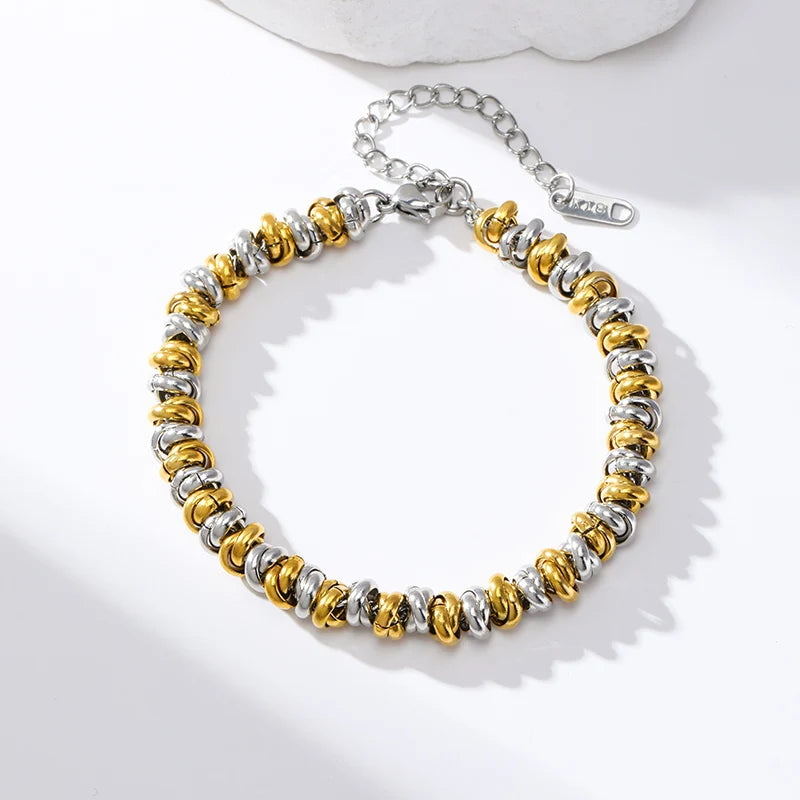 1007 Stainless Steel 2-Color Chain Necklace & Bracelet Set