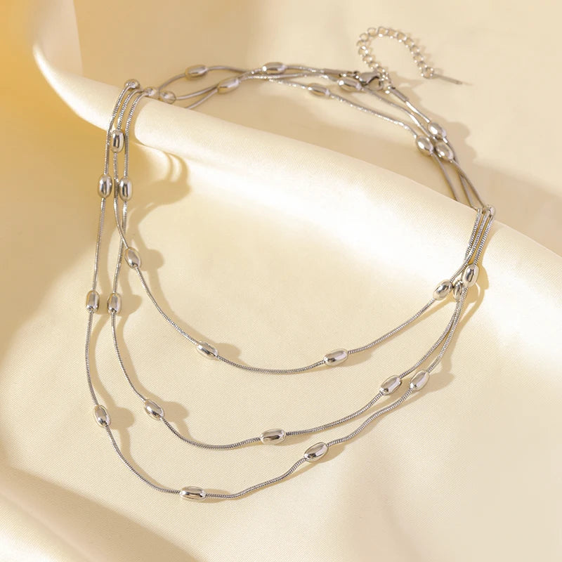 1007 Stainless Steel Multi-Layer Chain Necklace & Bracelet Set