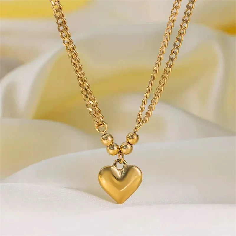 1007 Stainless Steel Heart Pendant Chunky Statement Necklace
