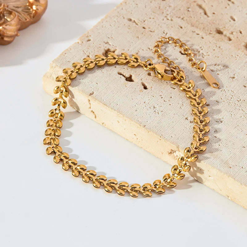 1007 Stainless Steel Gold Wheat Chain Necklace & Bracelet Set