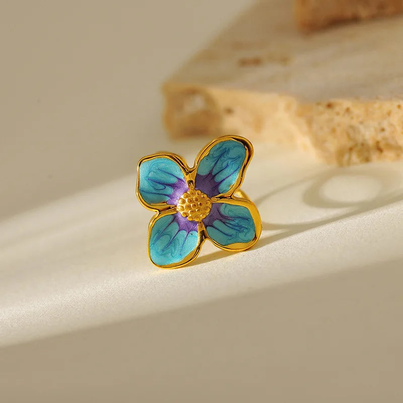 1007 Enamel Leaf Open Ring