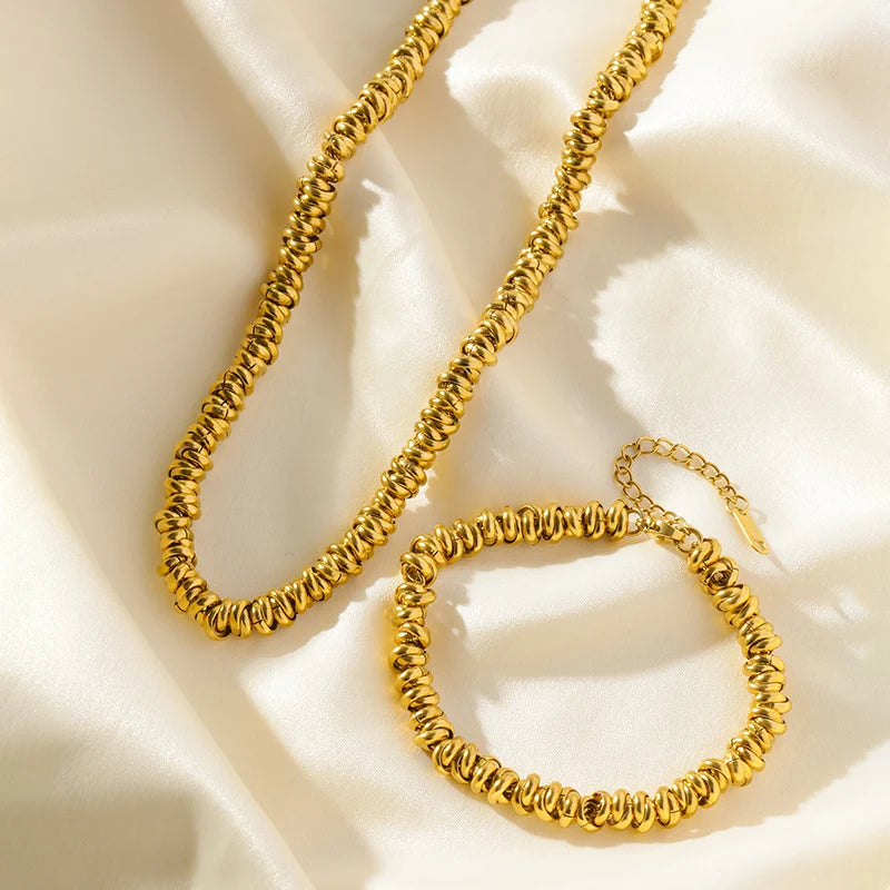 1007 Stainless Steel 2-Color Chain Necklace & Bracelet Set