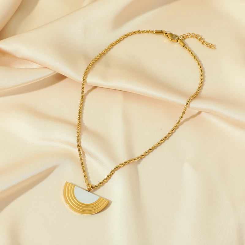 1007 Stainless Steel Geometric Semicircle Necklace & Earrings Set