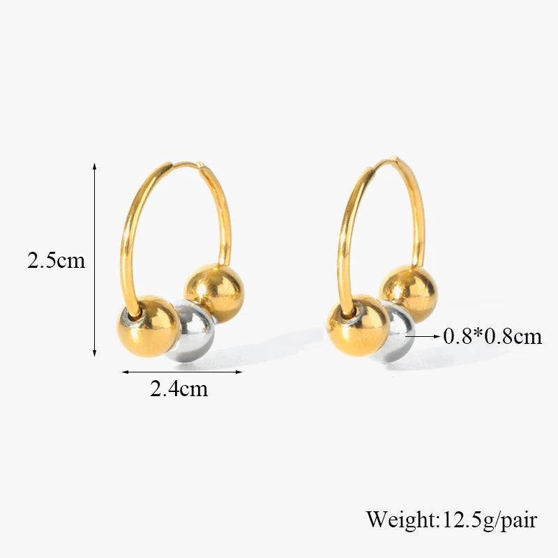 1007 Stainless Steel Gold Bead Pendant Necklace & Earrings Set