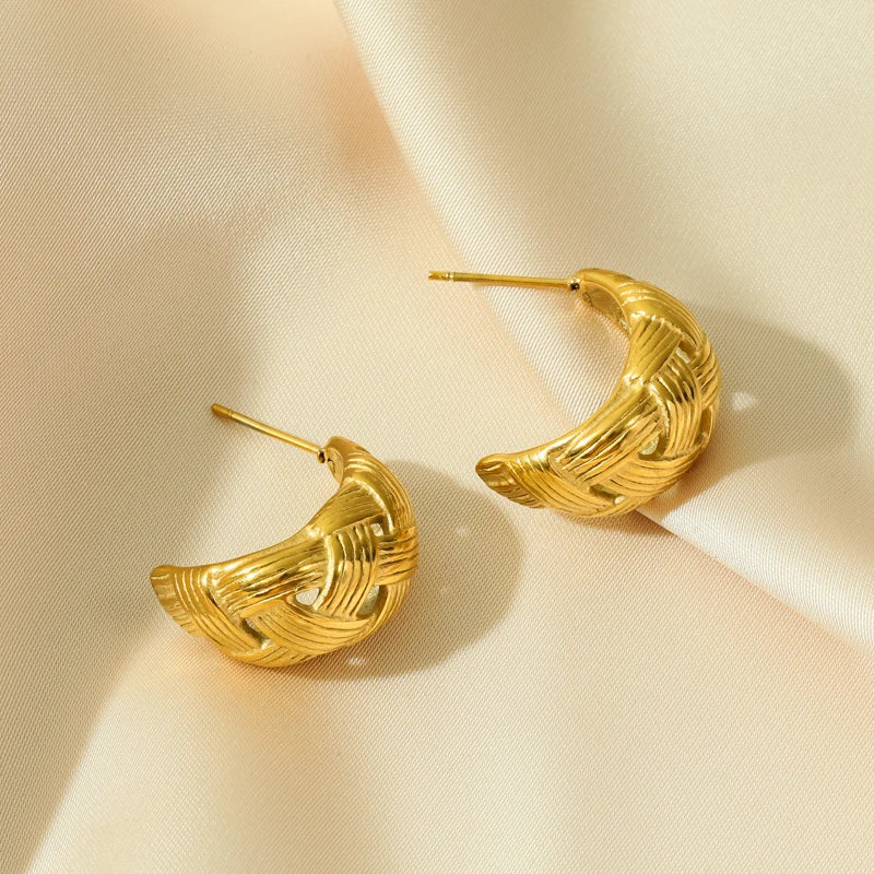 1007 Stainless Steel Gold Geometric Twist Earrings