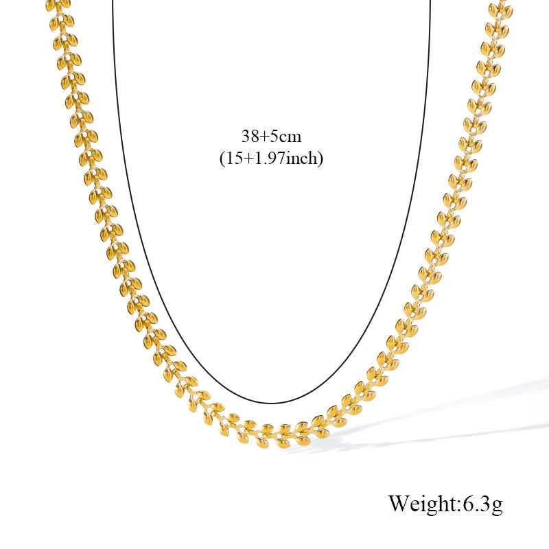1007 Stainless Steel Gold Wheat Chain Necklace & Bracelet Set