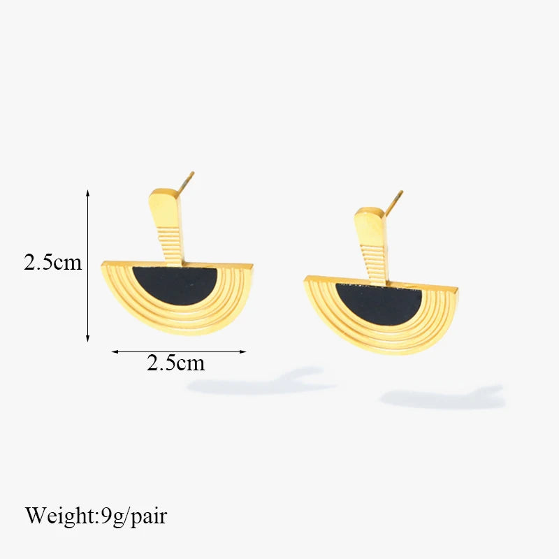 1007 Stainless Steel Geometric Semicircle Necklace & Earrings Set