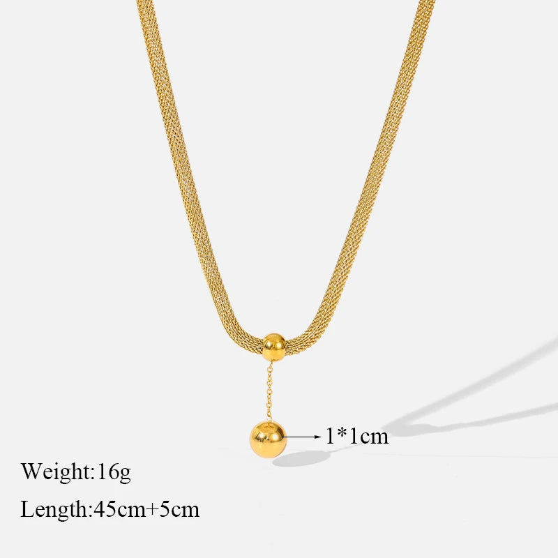 1007 Stainless Steel Gold Bead Pendant Necklace & Earrings Set