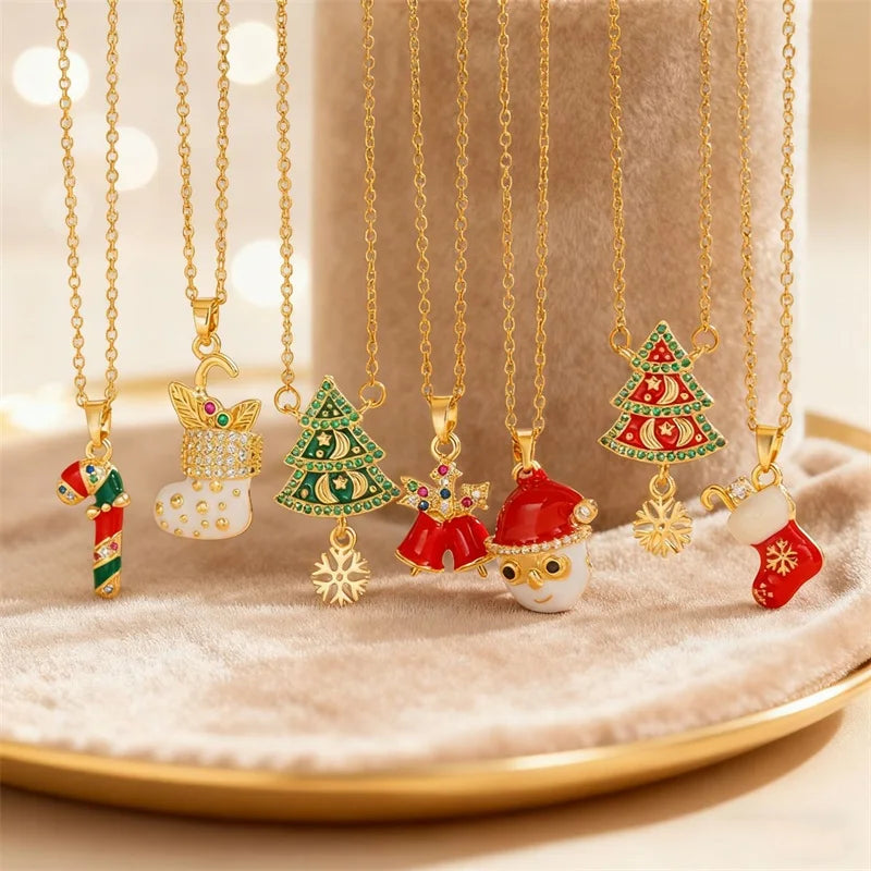1007 Christmas Enamel Pendant Necklace