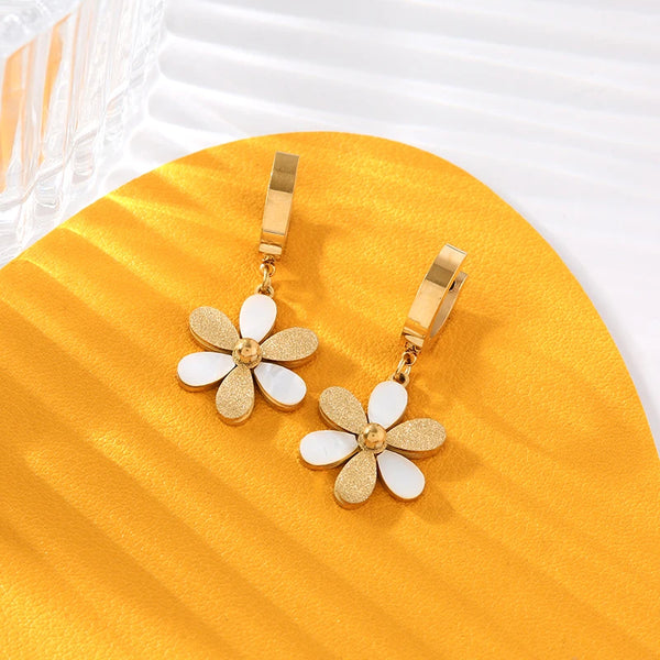 White Stone Shell Earrings