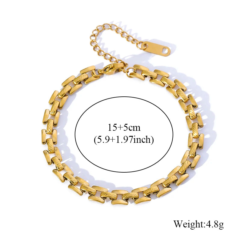 1007 Stainless Steel Gold Beaded Wound Chain Bracelet