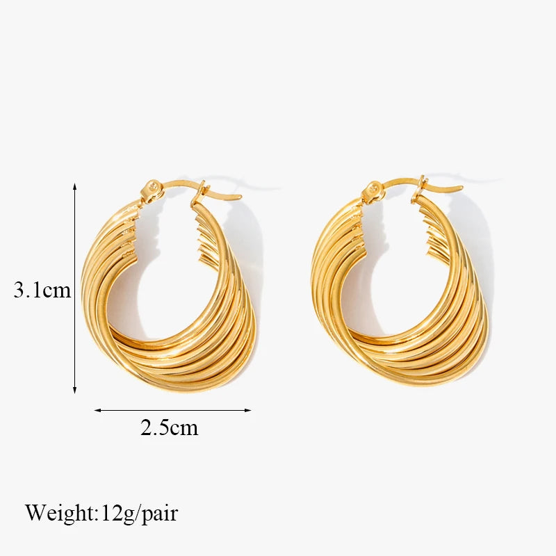 1007 Stainless Steel Gold Geometric Twist Earrings