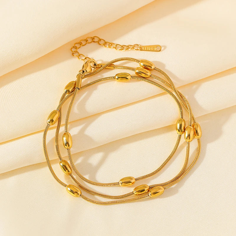 1007 Stainless Steel Multi-Layer Chain Necklace & Bracelet Set