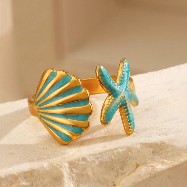 Enamel Seahorse Adjustable Ring