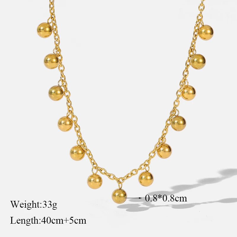 1007 Stainless Steel Gold Bead Pendant Necklace & Earrings Set