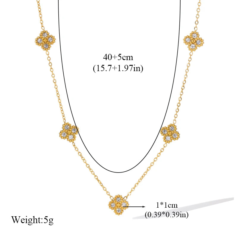 1007 Stainless Steel White Zircon Flower Necklace, Bracelet & Earrings Set