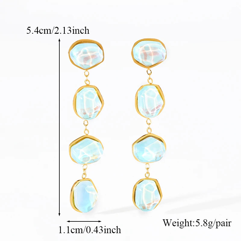 1007 Stainless Steel Blue Stone Drop Dangle Earrings