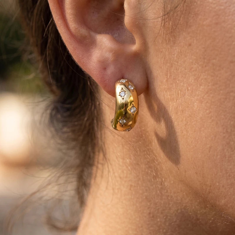 1007 C-Shaped Zircon Stud Earrings