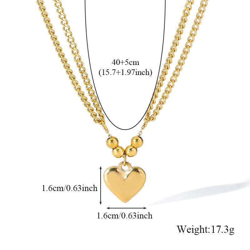 1007 Stainless Steel Heart Pendant Chunky Statement Necklace