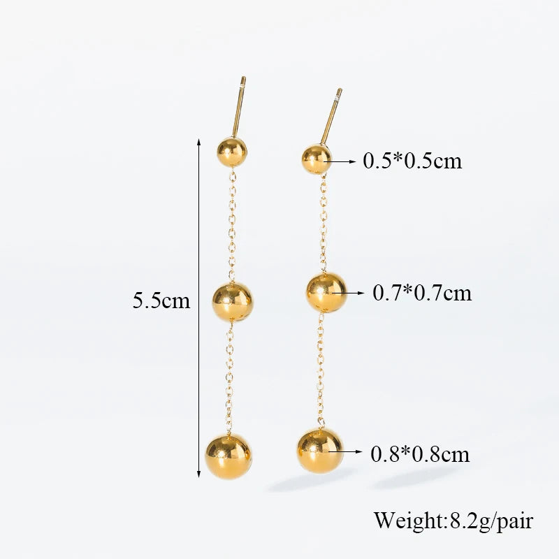 1007 Stainless Steel Gold Bead Pendant Necklace & Earrings Set