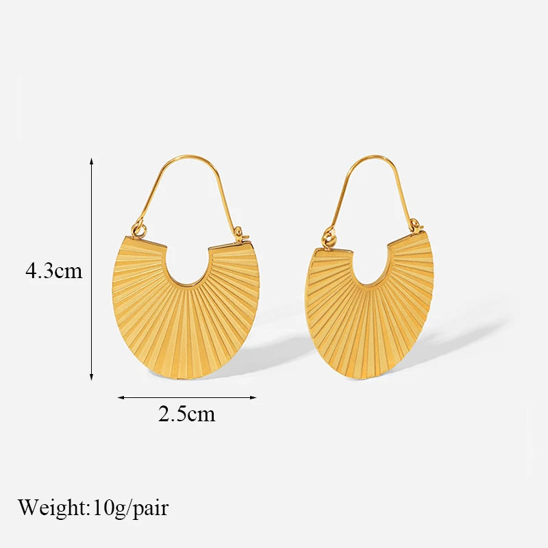 1007 Stainless Steel Gold Fan Geometric Drop Earrings