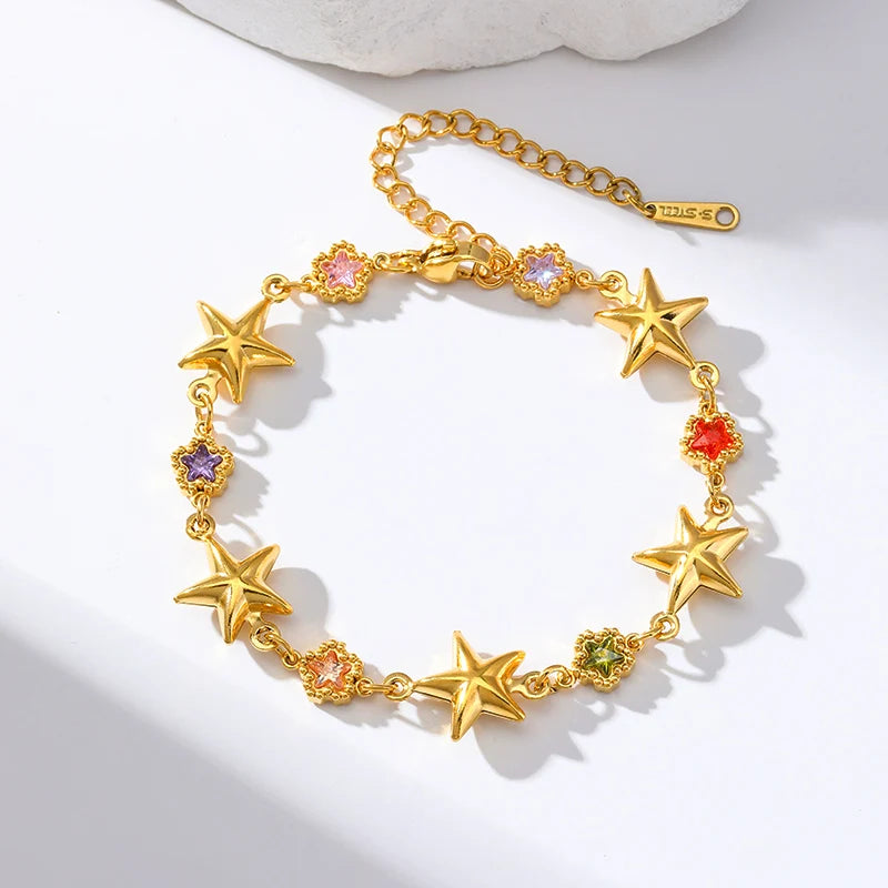 1007 Stainless Steel Colorful Star Zircon Charm Bracelet