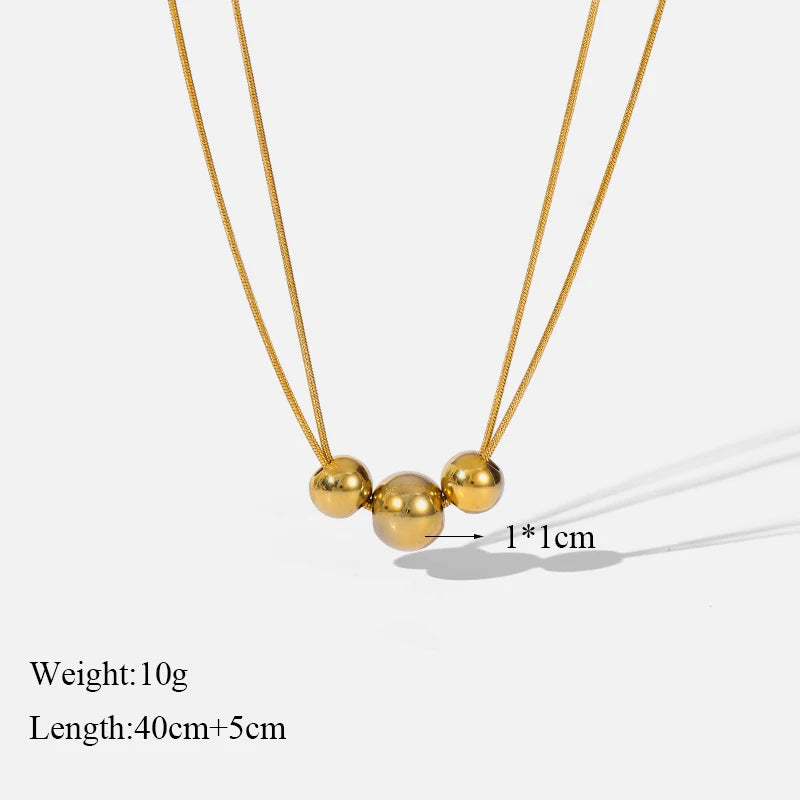 1007 Stainless Steel Gold Bead Pendant Necklace & Earrings Set
