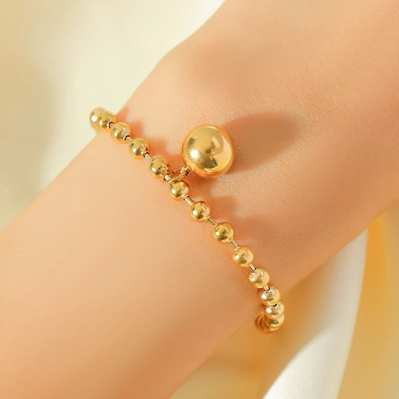 1007 Stainless Steel Bead Ball Necklace, Bracelet & Earrings Set
