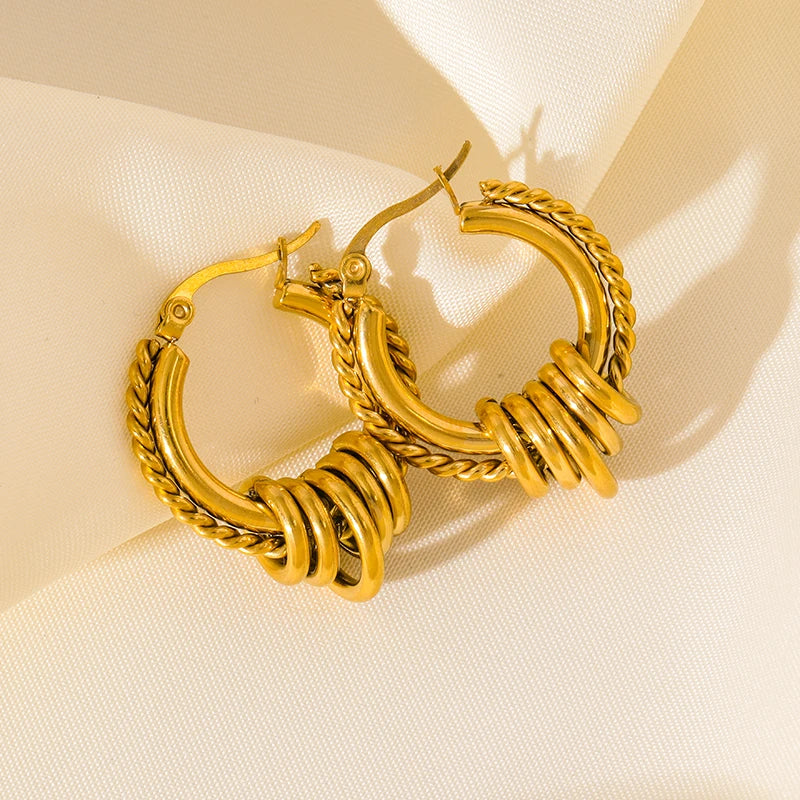 1007 Stainless Steel Gold Twist Hoop Earrings
