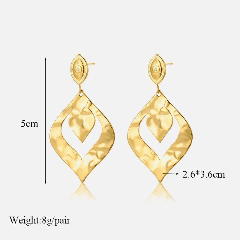 1007 Stainless Steel Gold Fan Geometric Drop Earrings