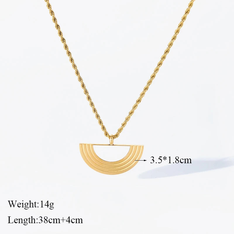 1007 Stainless Steel Geometric Semicircle Necklace & Earrings Set