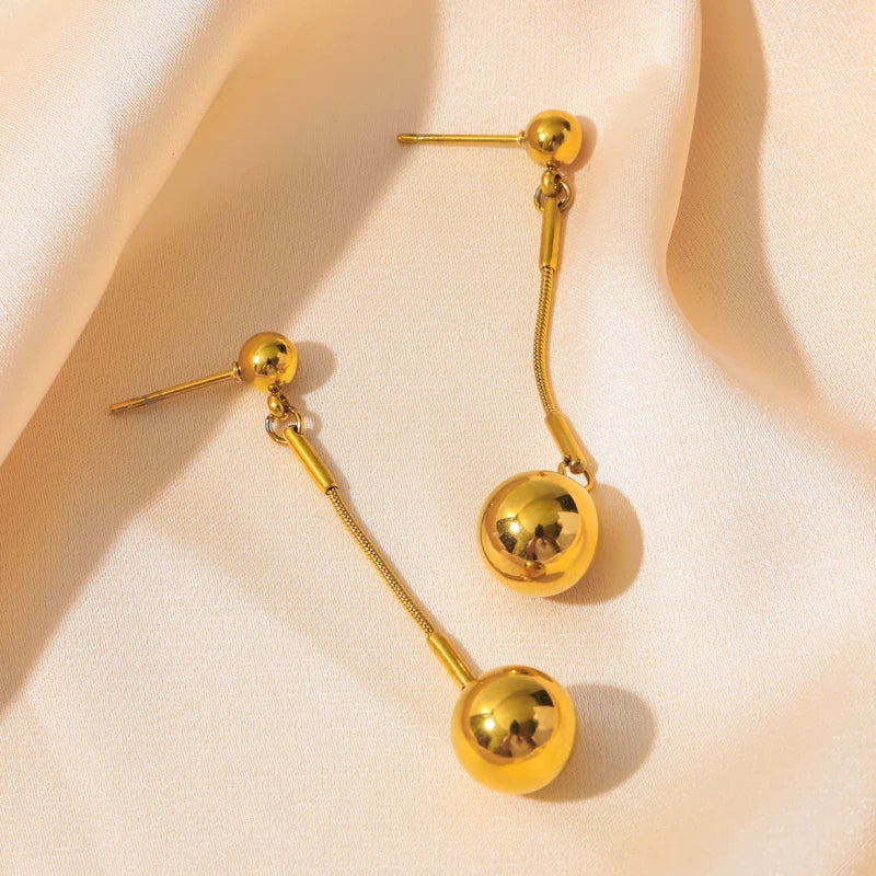 1007 Stainless Steel Gold Bead Pendant Necklace & Earrings Set
