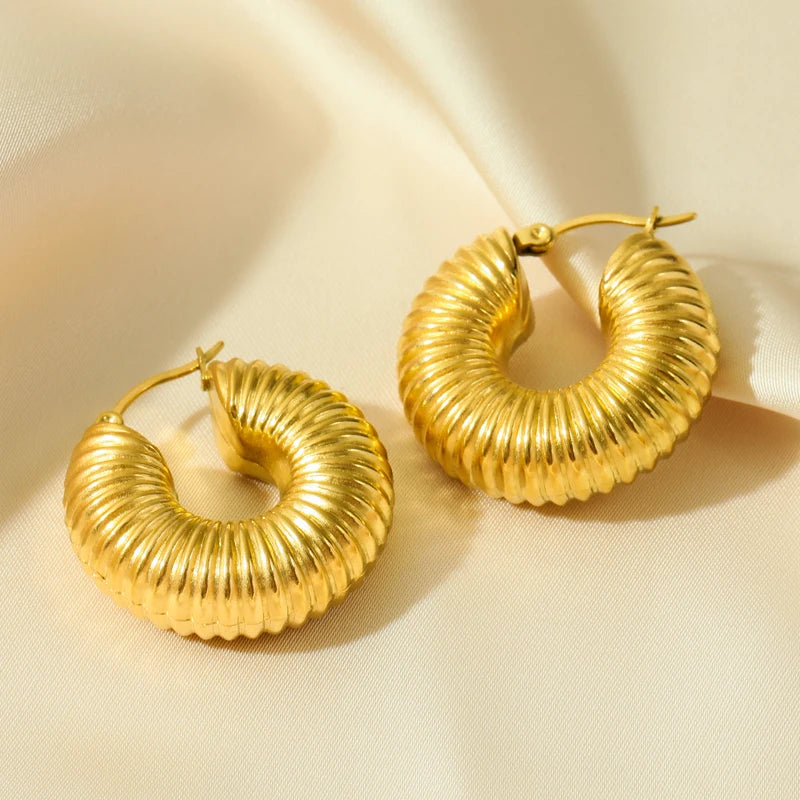 1007 Stainless Steel Gold Geometric Twist Earrings