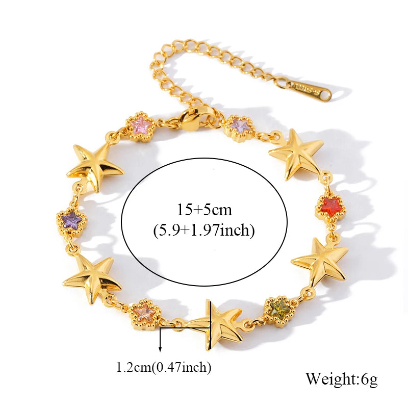 1007 Stainless Steel Colorful Star Zircon Charm Bracelet