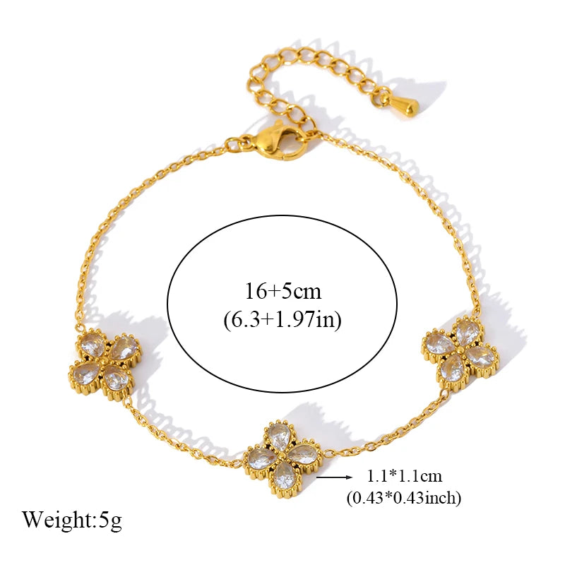 1007 Stainless Steel White Zircon Flower Necklace, Bracelet & Earrings Set