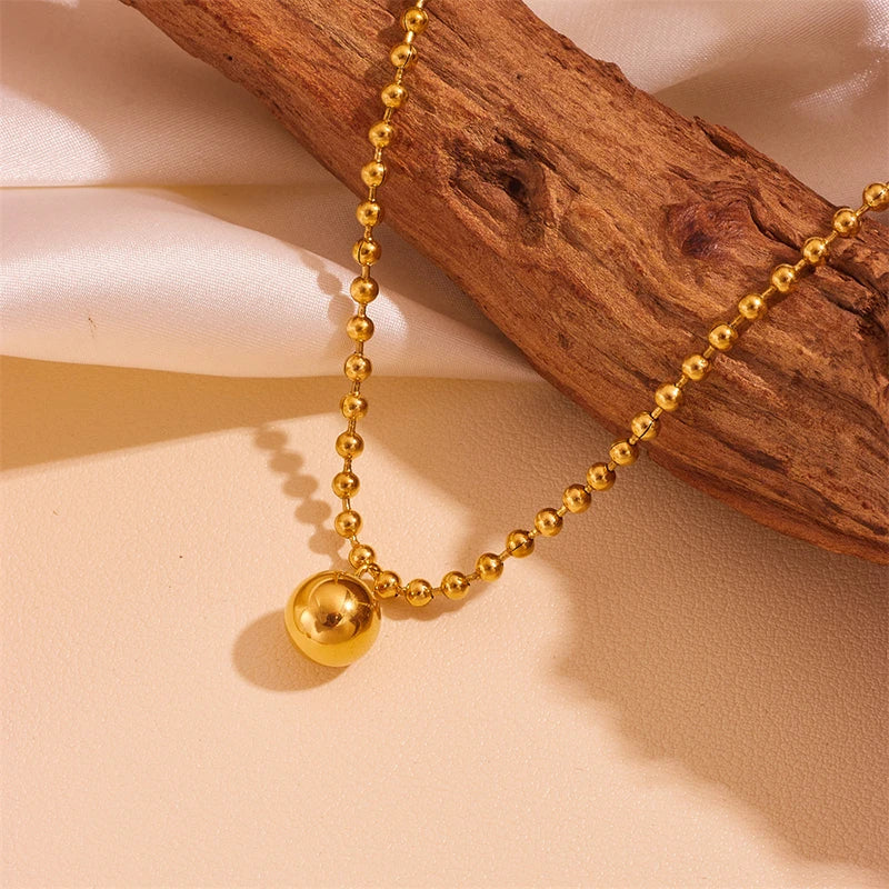 1007 Stainless Steel Bead Ball Necklace, Bracelet & Earrings Set