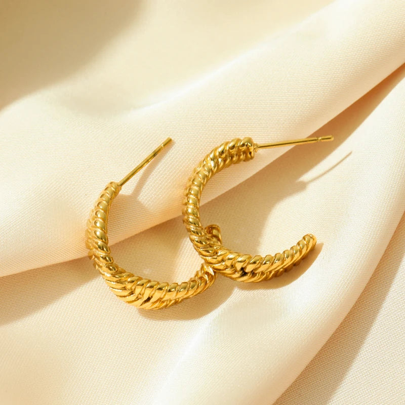 1007 Stainless Steel Gold Geometric Twist Earrings