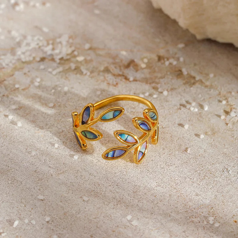 1007 Enamel Leaf Open Ring