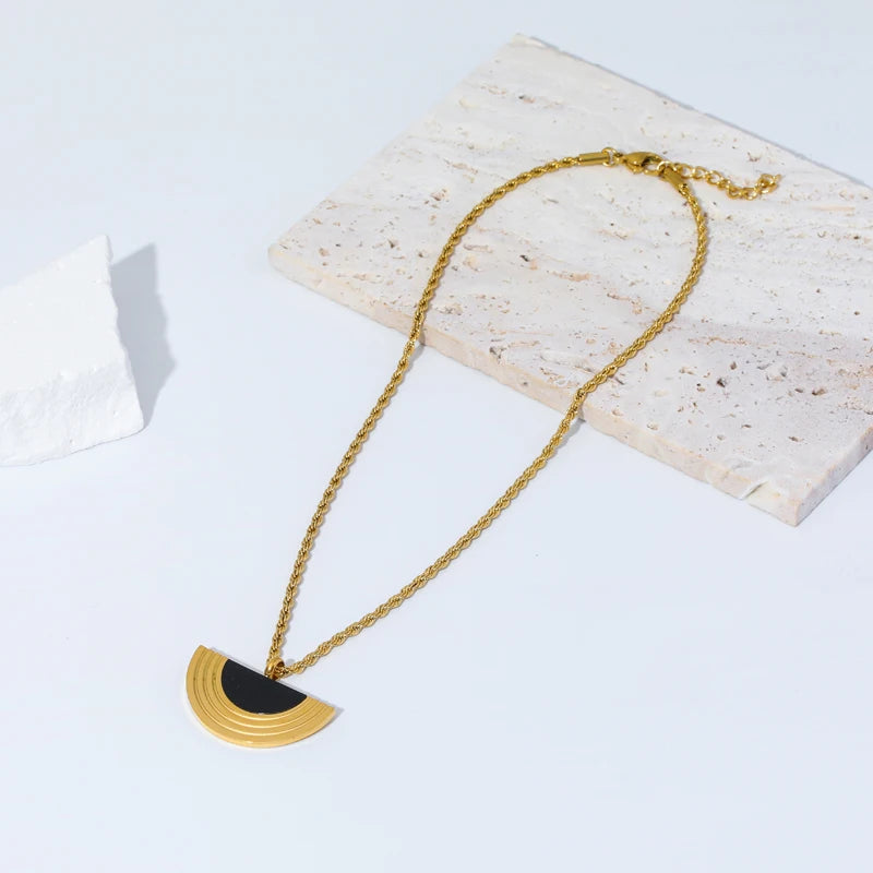 1007 Stainless Steel Geometric Semicircle Necklace & Earrings Set
