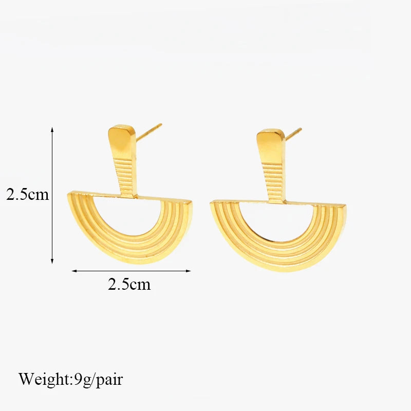 1007 Stainless Steel Geometric Semicircle Necklace & Earrings Set