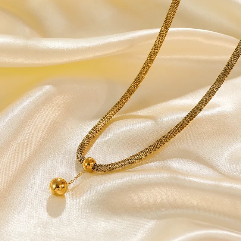 1007 Stainless Steel Gold Bead Pendant Necklace & Earrings Set