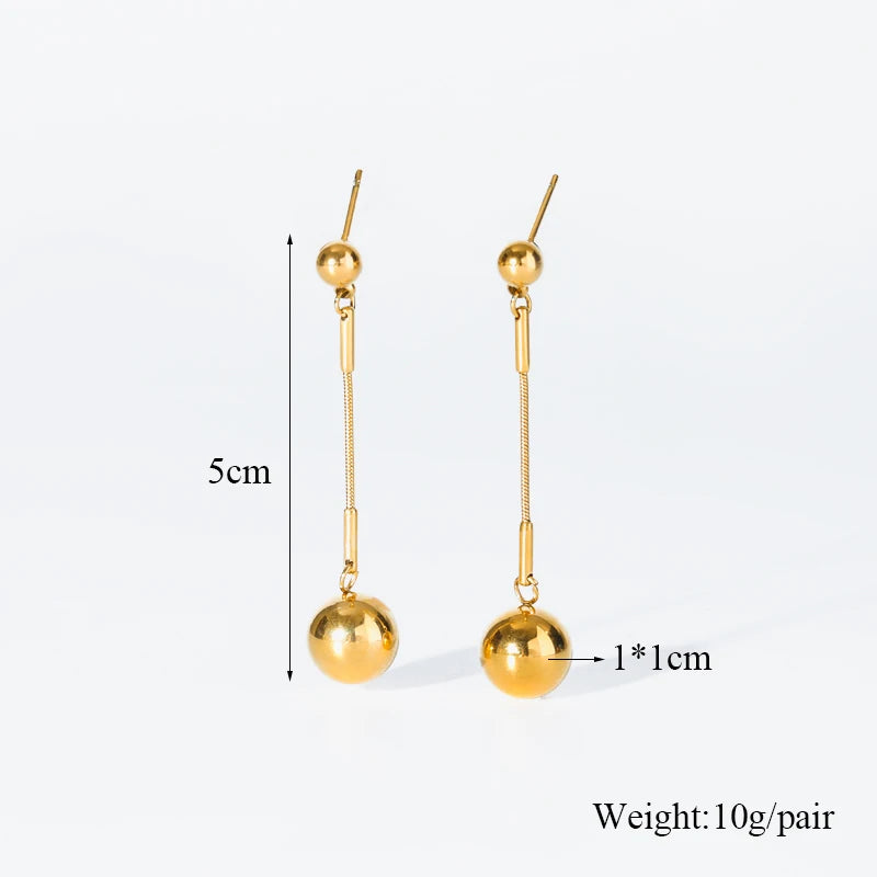 1007 Stainless Steel Gold Bead Pendant Necklace & Earrings Set
